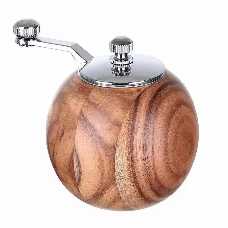 

Women's Round Ball Pepper Grinder With Ceramic Grinding Core Manual Wood Salt Pepper Mill Grinder Refillable for Sea Salts