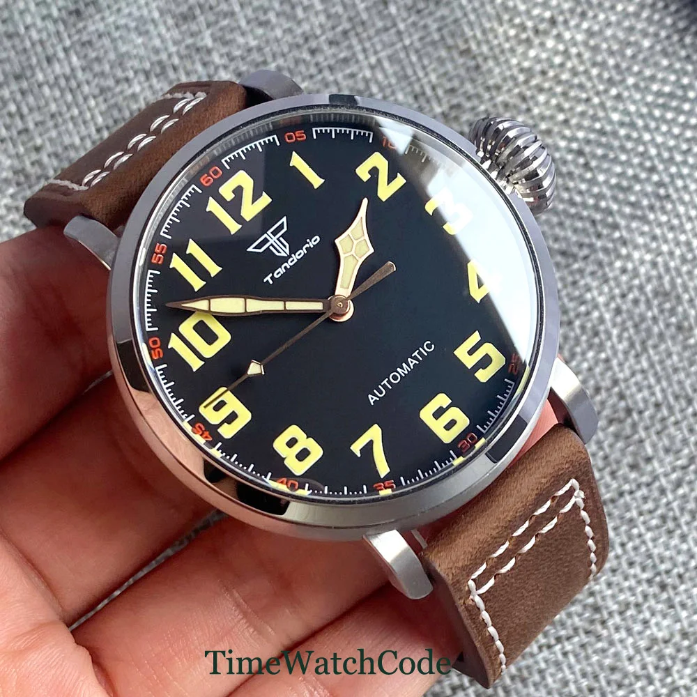Tandorio 47mm Diver Men's Automatic Watch NH35/PT5000 316L Steel or CUSN8 Solid Bronze Case 10ATM Sapphire Crystal Black Dial tandorio 36mm 20atm diver automatic watch for men nh35a mother of pearl 200m water resistance sapphire crystal 316l bracelet