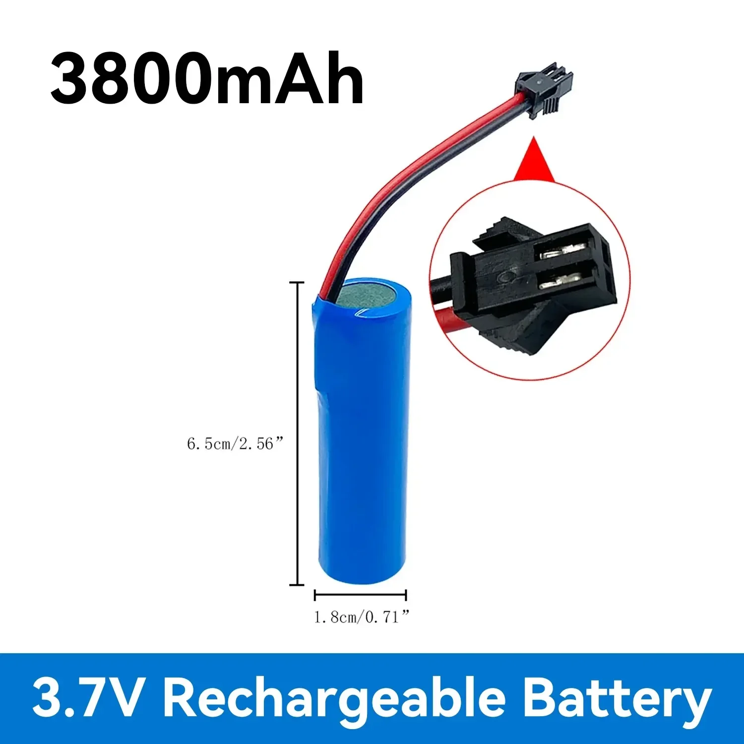 BaYte Batería Recargable De 3,7 V 2000 MAh, Batería De Iones De Litio 18650, Batería Recargable Con Cable DIY, Con Enchufe XH 2P, 1 Unidad