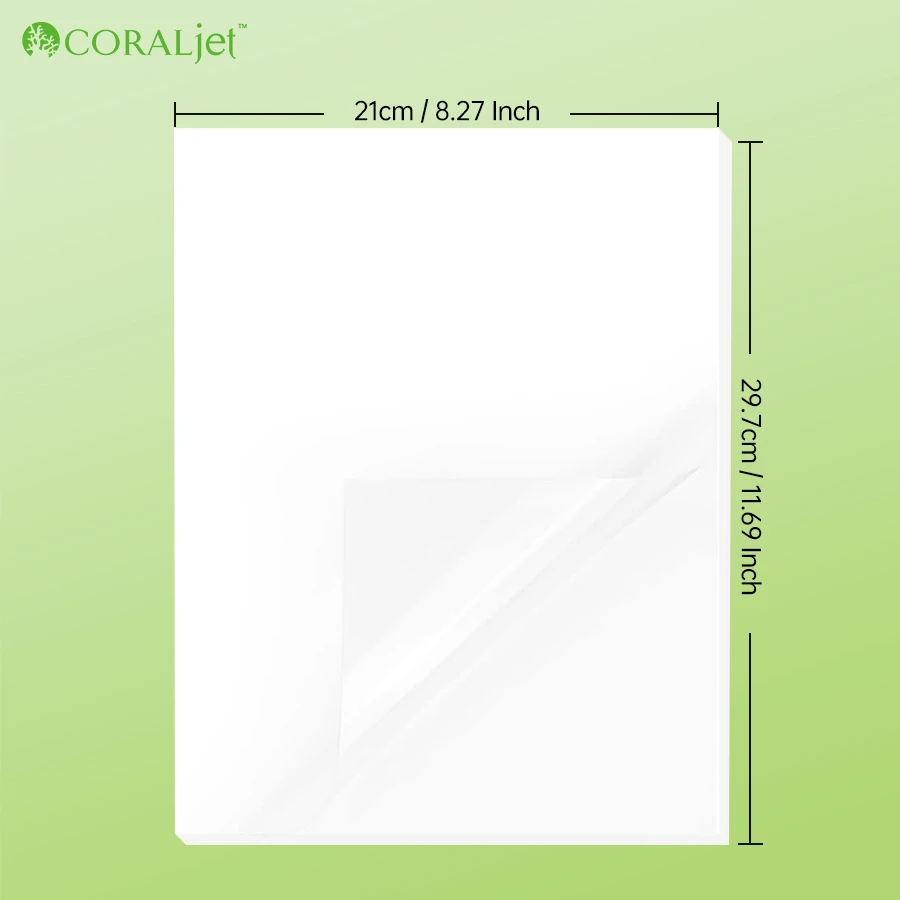 Coraljet 20 Sheets Clear Sticker Paper Waterproof Transparent A4 8.3"x11.7" Self-Adhesive for Inkjet Printer Glossy High Clarity sticker paper,printable sticker paper