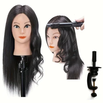 100% Real Hair Mannequin Head for Hairdresser Training and Practice-Perfect for Professional Use