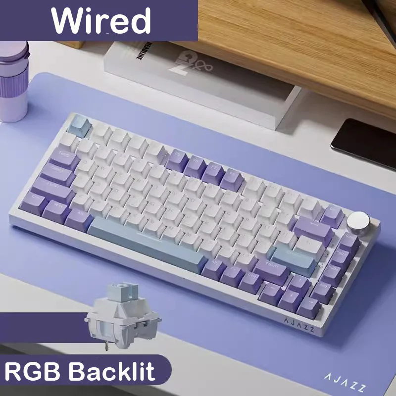 AJAZZ AK820 트리 모드 커스텀 기계식 키보드 가스켓 구조 풀키 핫스왑 PBT 더블샷 OEM 키캡 16M RGB 언더글로우