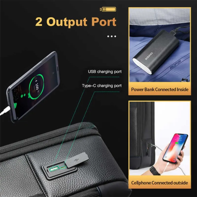 BOPAI Wholesale High Quality Men Business Customize Charging Anti Theft With Usb Port Smart Travel Genuine Cowhide Black Leather 4