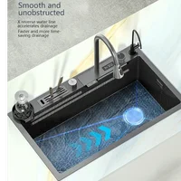 Waterfall Kitchen Sink Stainless Steel Embossed Large Single Slot Digital Display Multifunctional Sinks For Kitchen 2