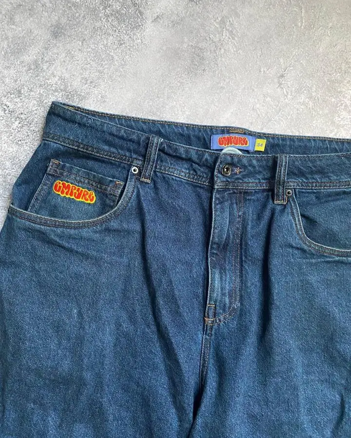 Streetwear Empyre Shorts Y2K Gothic Hip Hop Cartoon Embroidery Retro Blue Baggy Jeans Denim Gym Shorts Mens Basketball