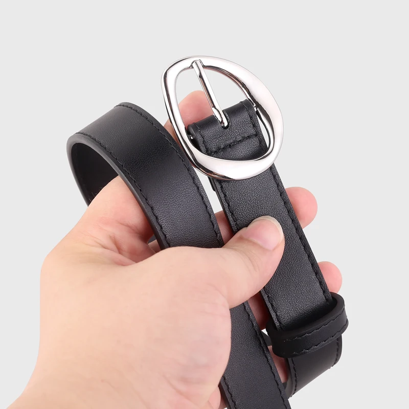 simple sliver buckle split leather belt for women 25mm
