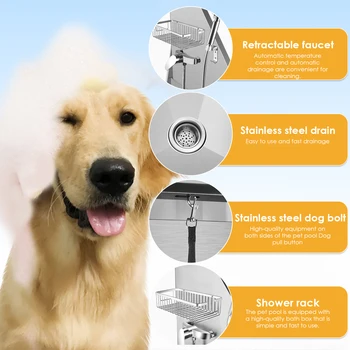 50 Inches Professional Stainless Steel Pet Dog Grooming Bath Tub Station Wash Shower Sink with Faucet Walk in Ramp Accessories 6
