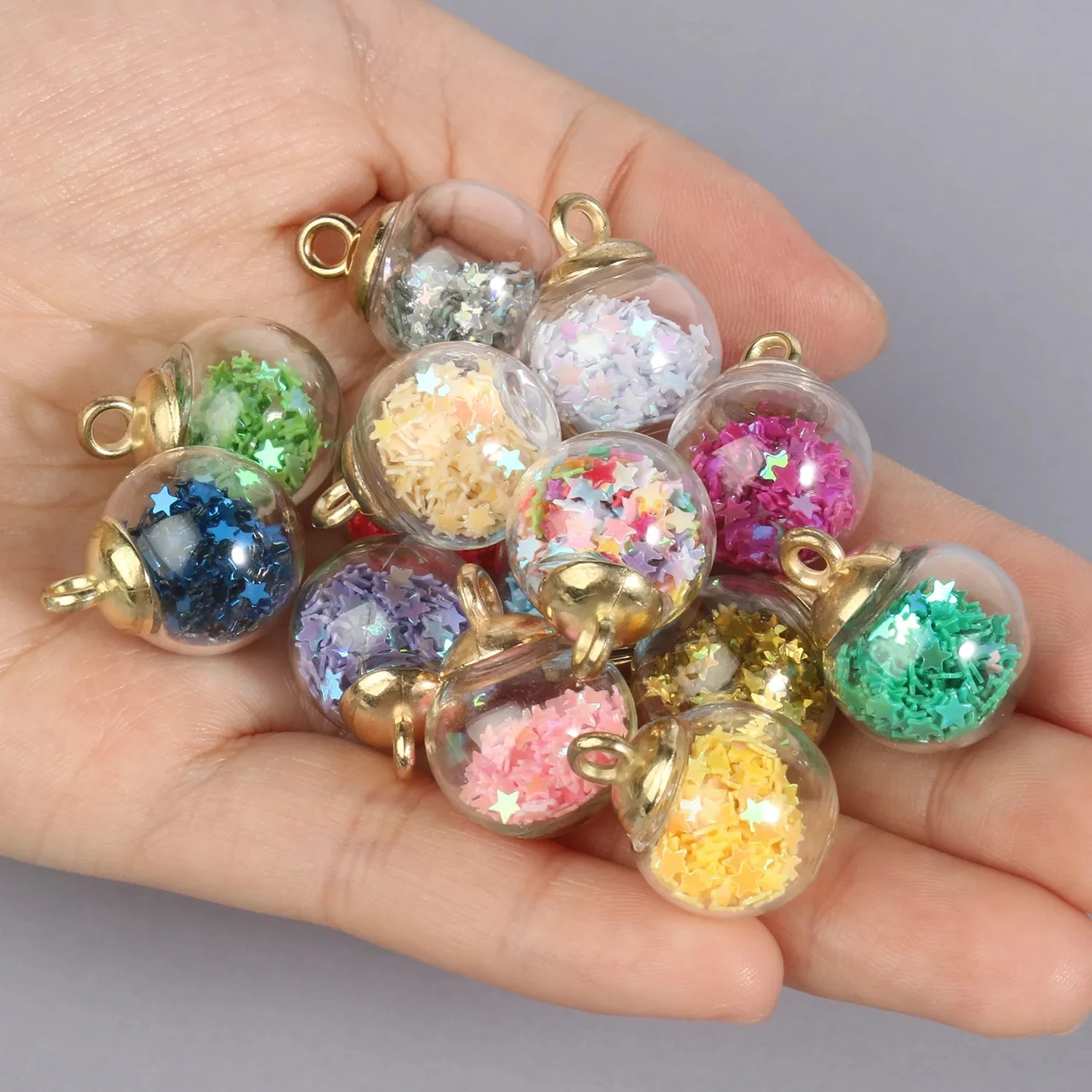 

10pcs Transparent Glass Ball Star Sequins Charms Pendant For Bracelet Necklace DIY Earring Keyring Jewelry Making Accessories