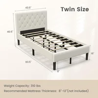 Twin Bed Frames for Kids, Modern Upholstered Platform Bed with Button Tufted Headboard, Wooden Slats Support Mattress 2