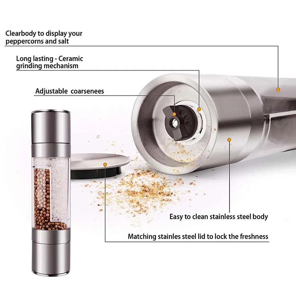 Description Picture 6 of item2 In 1 Pepper Mill Manual Stainless Steel Salt and Pepper Grinder Set with Adjustable Ceramic Grinding Spice Grinder KitchenTool