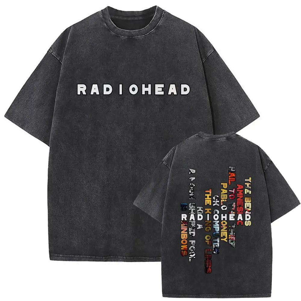 Gewaschene Vintage Rock Band Radiohead 2025, schwarze Tour-T-Shirts für Männer und Frauen, lässige Retro-Baumwoll-T-Shirts für Herren, übergroße Kurzarm – Detail 7