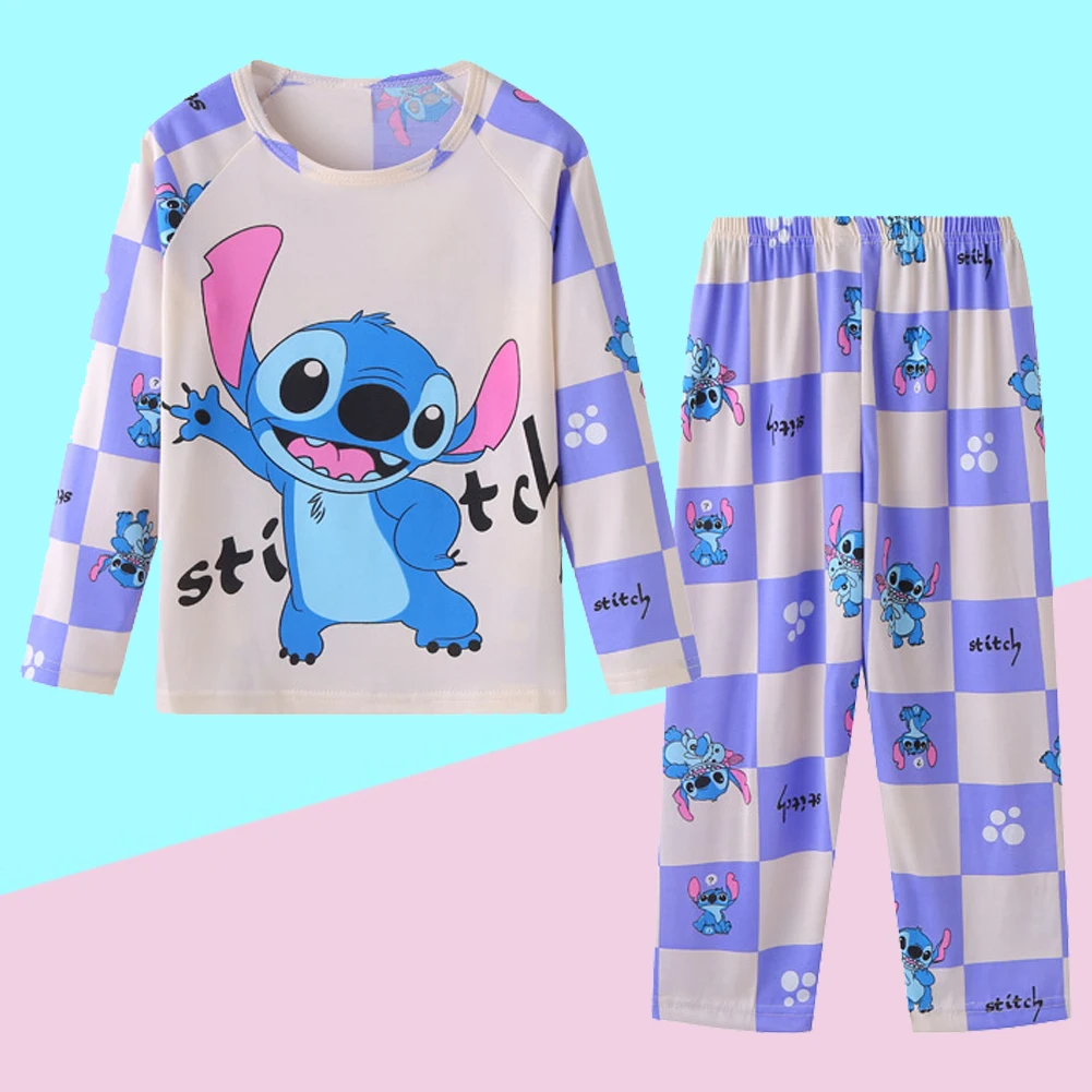 Pajamas Sets Spring Autumn Children Stitch Boy Sleepwear Long sleeved pants Kids Baby Girls Pyjamas