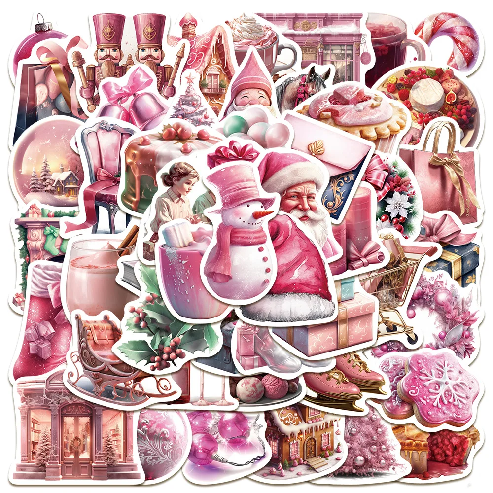 

10/30/50PCS New DIY Pink Christmas Stickers Cartoon Creative Anime iPad Computer Desk Car Chair Decoration Waterproof Wholesale