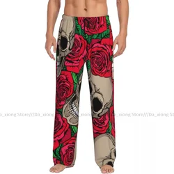 Men's Casual Pajama Sleeping Pants Skulls And Roses Lounge Loose Trousers Comfortable Nightwear