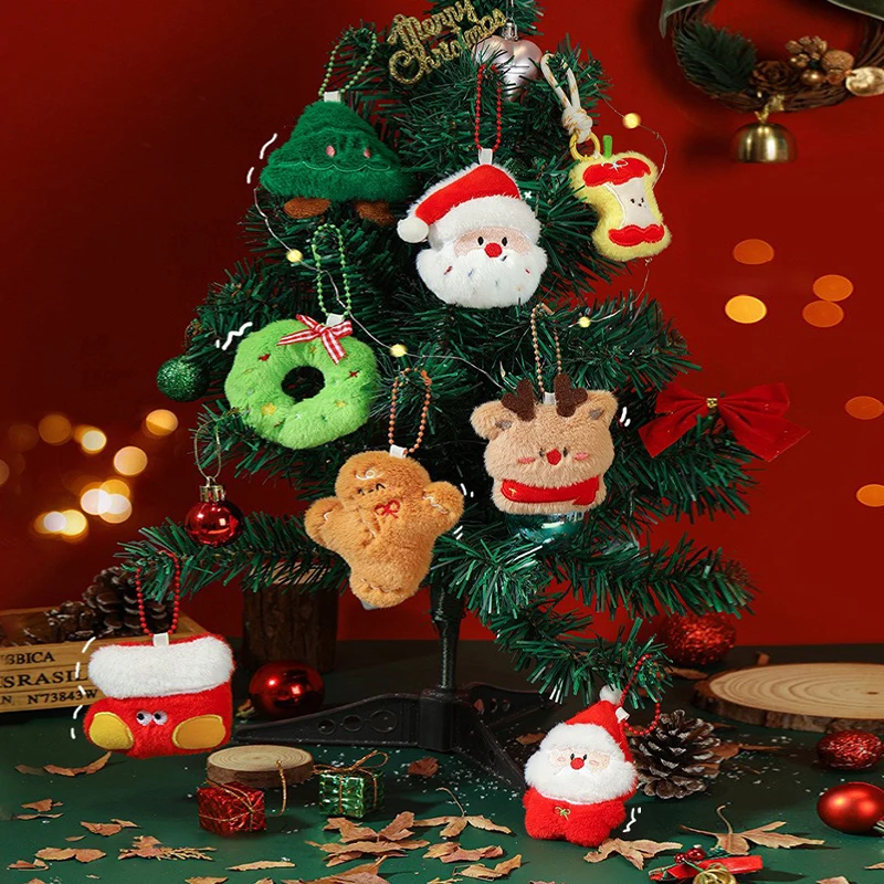 1pc Christmas Plush Santa Claus Wreaths Snowman Stockings Reindeer Decorations Christmas Tree Ornaments, Small Dolls