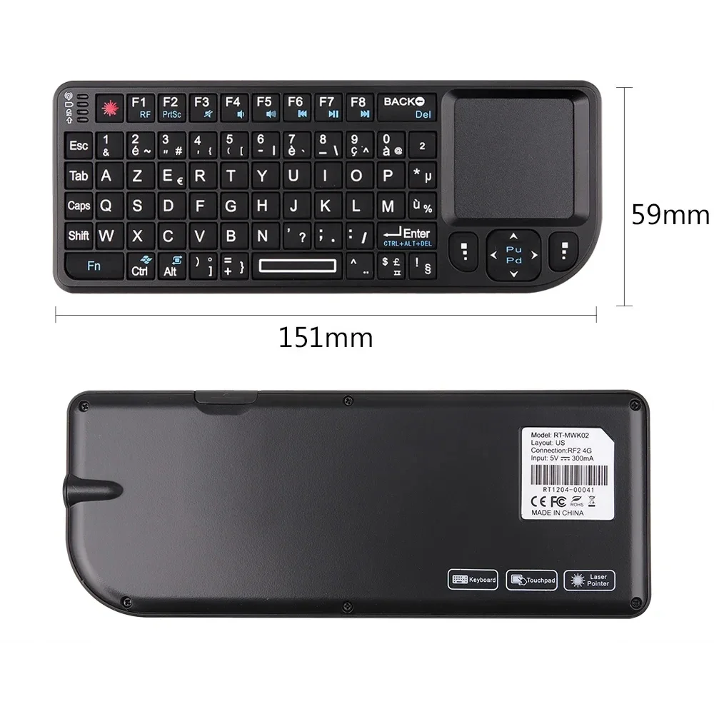 Compact Wireless Backlit Touchpad Keyboard with USB Rechargeable Air Mouse