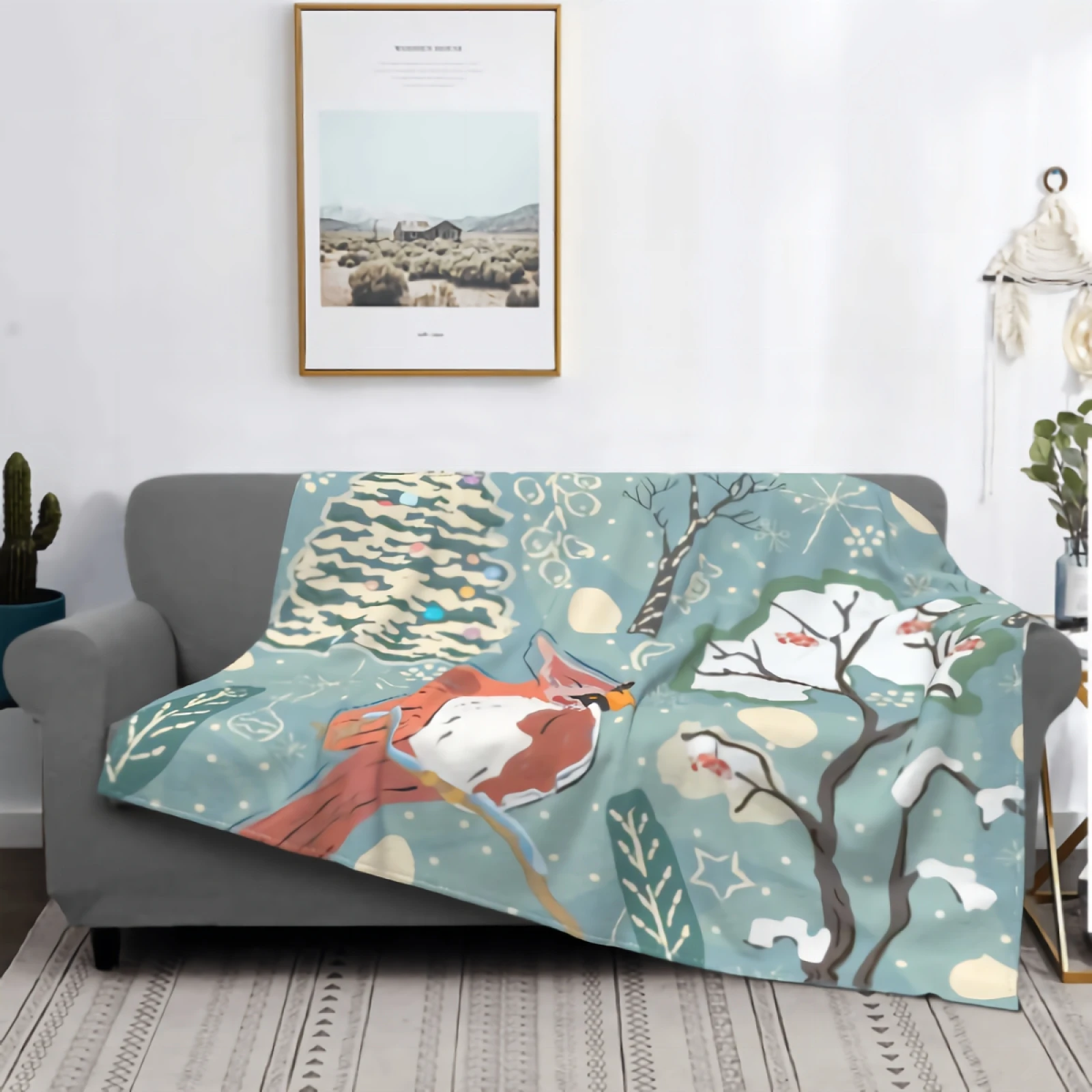 

Cute Cardinal In Wood Land Forest Merry Christmas Winter Collection Blanket Super Soft Cozy Warm Plush Microfiber Fluffy Blanket