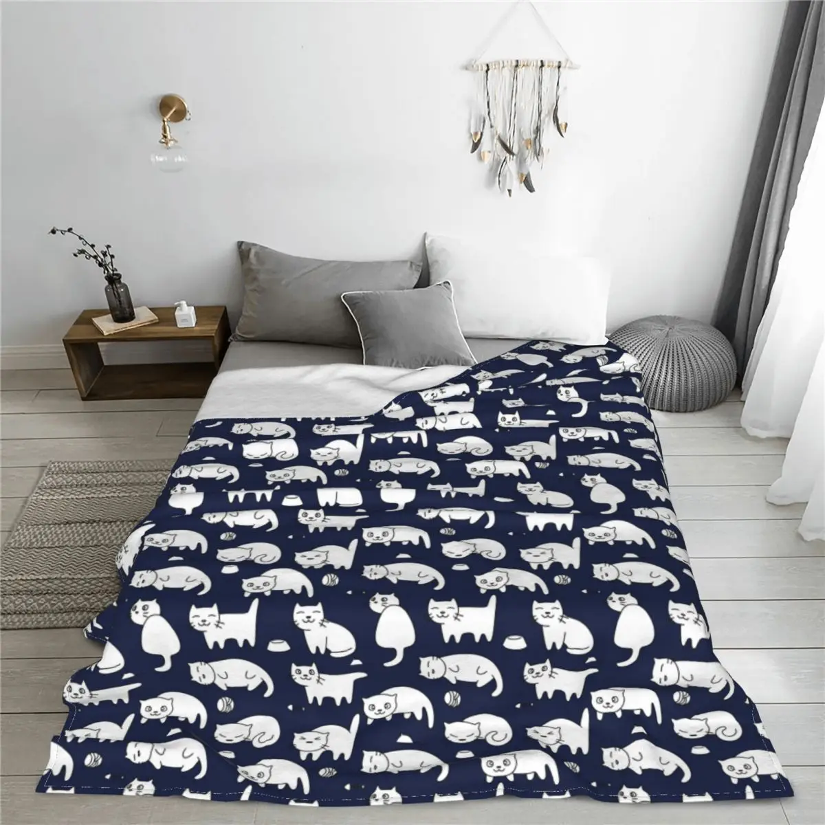 Cartoon Cute Cat Animal Blankets Flannel Summer Multi-function Lightweight Thin Throw Blanket for Bed Bedroom Bedspr