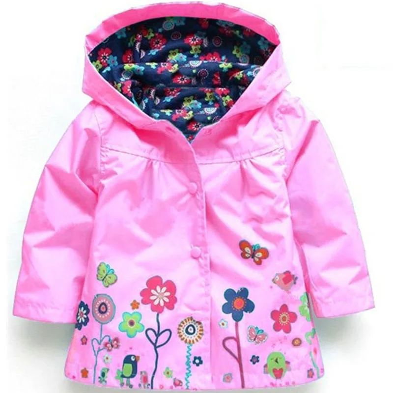 Children's Floral Print Waterproof Windbreaker Jacket