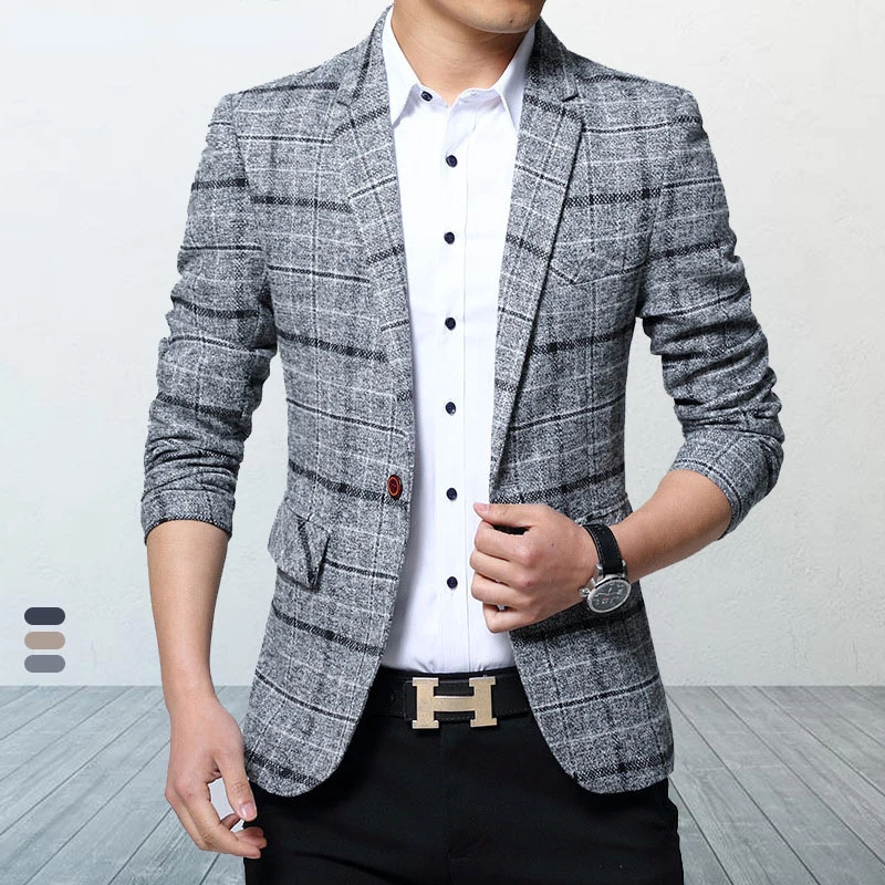 New Men Blazers 5XL Spring British Style Plaid Male Slim Fat Business Casual Blazer Coat Men Suit Jacket Blazer Slim Fit