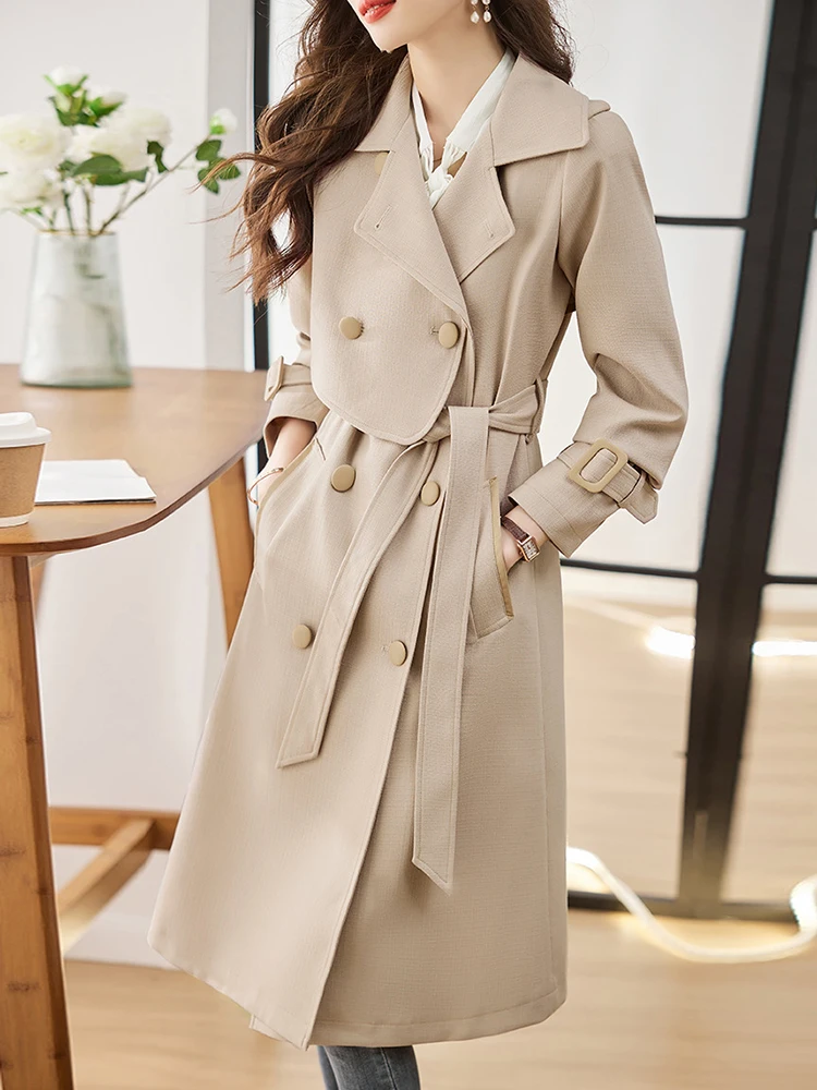 

Women's Trench Coat Spring Autumn Mid Length British Style Classic Khaki Jacket Trench Coat Free Shipping Parkas Long Down Coats