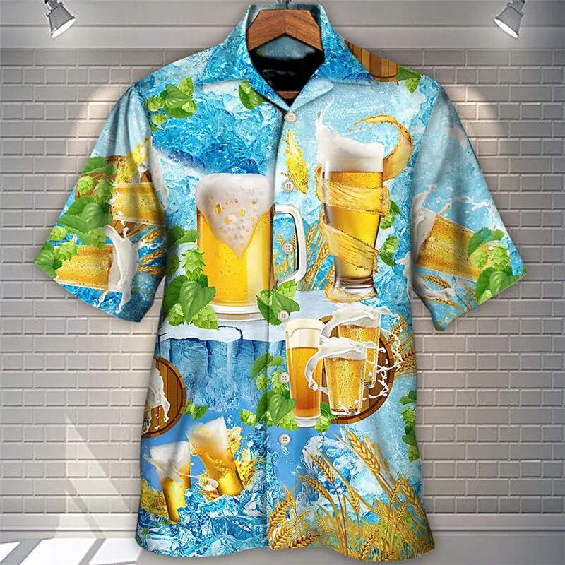 

Fashion Men's Shirt Summer Hawaiian Shirts Beer Print Cuban Collar Short Sleeve Shirts For Men Beach Casual Shirt Oversized Tops