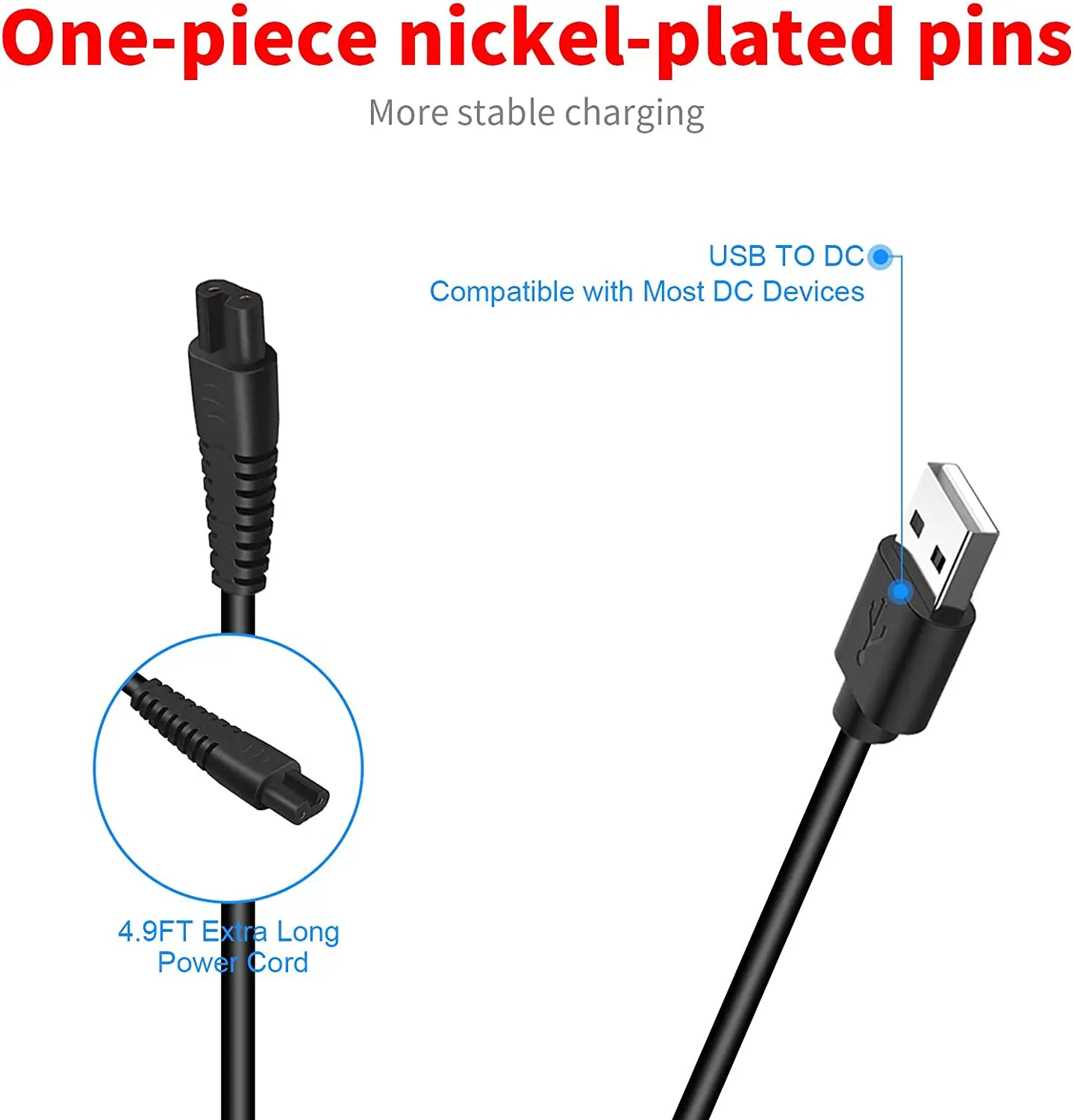 USB Charger Cord Compatible with Hatteker Hair Clipper Beard Trimmer Grooming RFC-588 RFC-598 RFC-692 for Men Cordless Razor Rep charging cable,usb charging cable,shaver charger