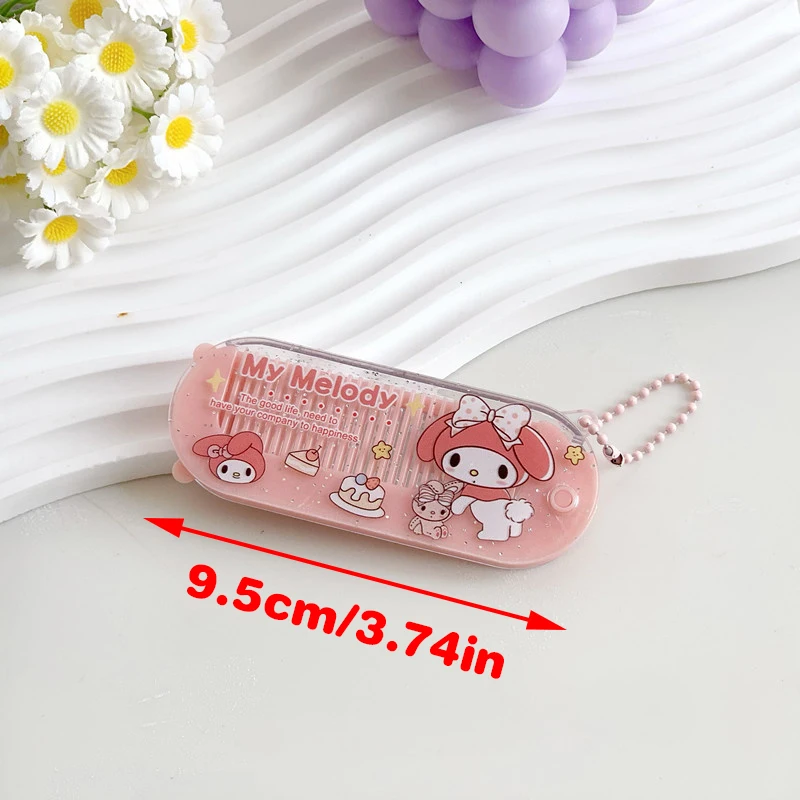 Sanrio Hello Kitty Folding Mirror W/Comb Cinnamoroll Kuromi Melody Mini Portable Makeup Mirror Kid Gifts 6