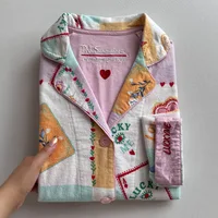 Cartoon Women's 100% Cotton Long Sleeve Nightdress Four Seasons Cardigan Home Night Wear Dress Long Sleeve Skirts Sleepwear - Image 6