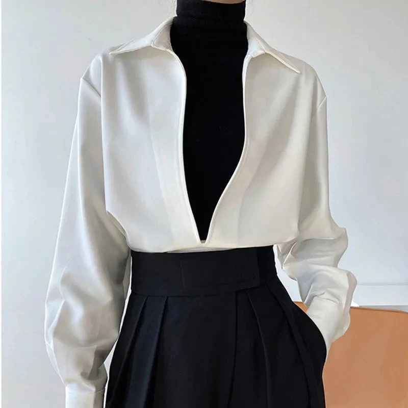 

Autumn Office Lady V-neck Tops Fashion Spring Long Sleeve Vintage Corduroy Shirt for Women Solid Blouse Loose Clothes 29364