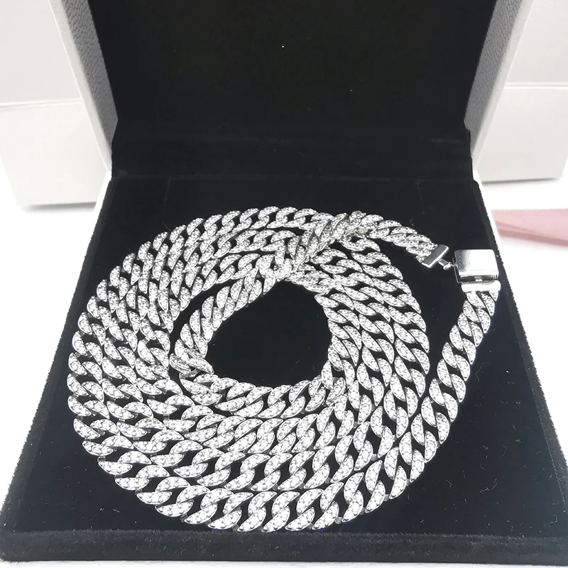 

925 Sterling Silver Pan Timeless Pavé Cuban Chain Bracelet Necklace Customized Size 45cm 50cm 55cm 60cm For Women and Men