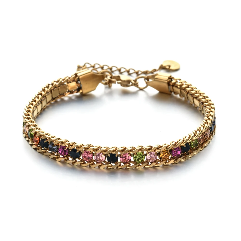 ZMZY Women Men Gold Color Woven Crystal Cubic Zirconia Bracelet Stainless Steel Jewelry Accessories 18K Gold Plated Chain 1