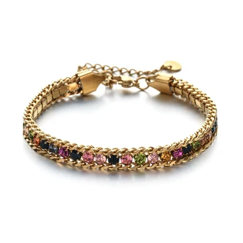 ZMZY Women Men Gold Color Woven Crystal Cubic Zirconia Bracelet Stainless Steel Jewelry Accessories 18K Gold Plated Chain 1