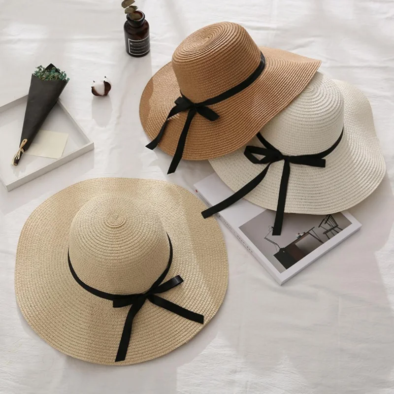 

New Simple Foldable Wide Brim Floppy Girls Straw Hat Sun Hat Beach Women Summer Hat UV Protect Travel Cap Lady Cap Female