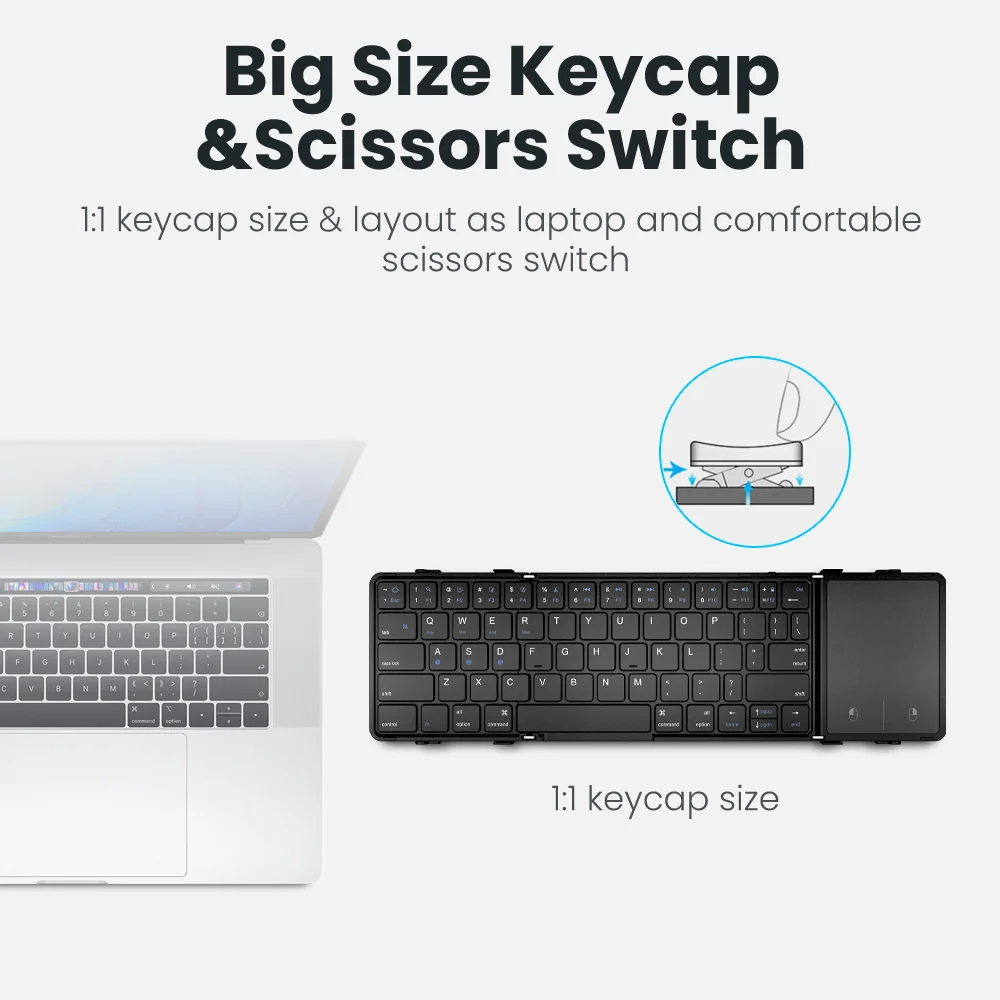 MISSGOAL-Teclado Dobrável Sem Fio com Touchpad, Bluetooth