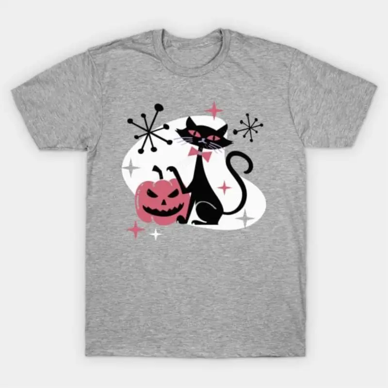

New arrived short sleeve top Mens brand fashion t-shirt Summer T shirts For Men Halloween Mid Century Retro Black Cat T Shirt