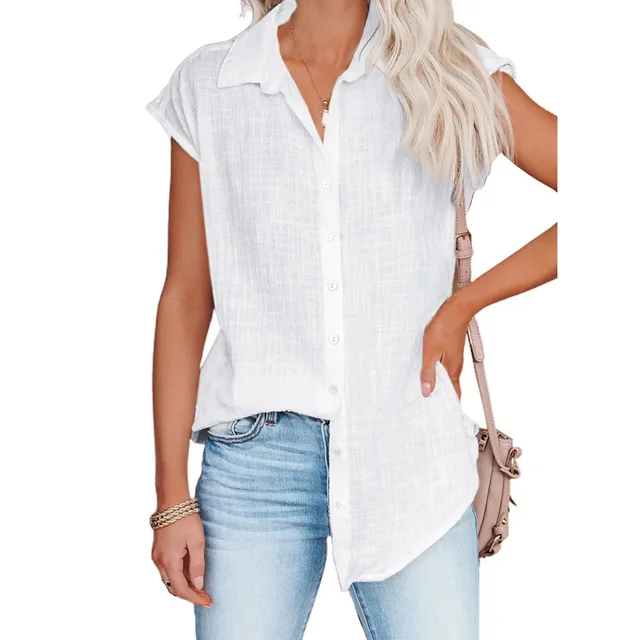 Cotton Linen Shirt Ladies Tops Tee Casual Thin Loose Woman T Shirt Summer Short Sleeve Solid T-Shirts Women Clothing Blusas 1