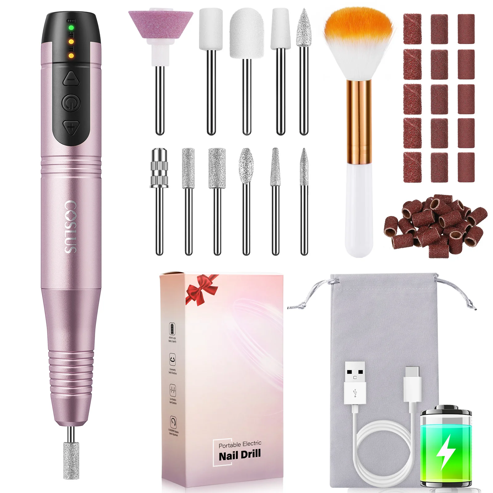 

Nail Drill Electric Nail Drill Machine Rechargeable Electric Nail Drill Kit Manicure Pedicure Tool