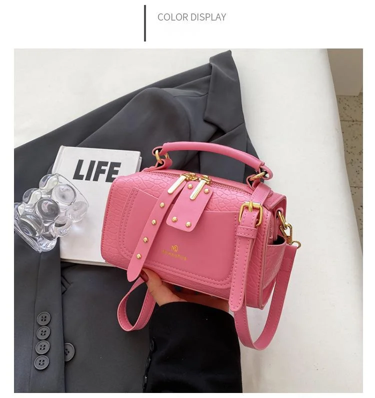 2023 Ny, populær dameveske, fasjonabel, liten håndveske med steinmønster og tekstur for små kvinner, enkel, liten, firkantet crossbody-veske_voghion.com