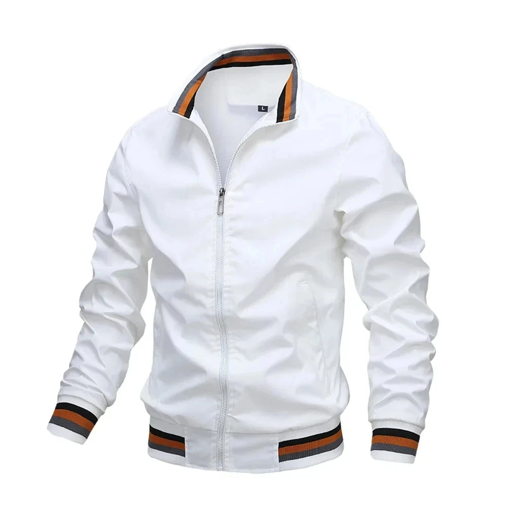 Men's waterproof and windproof jacket, casual bomber jacket, sports jacket, outdoor clothing, white, spring, summer, fashionable