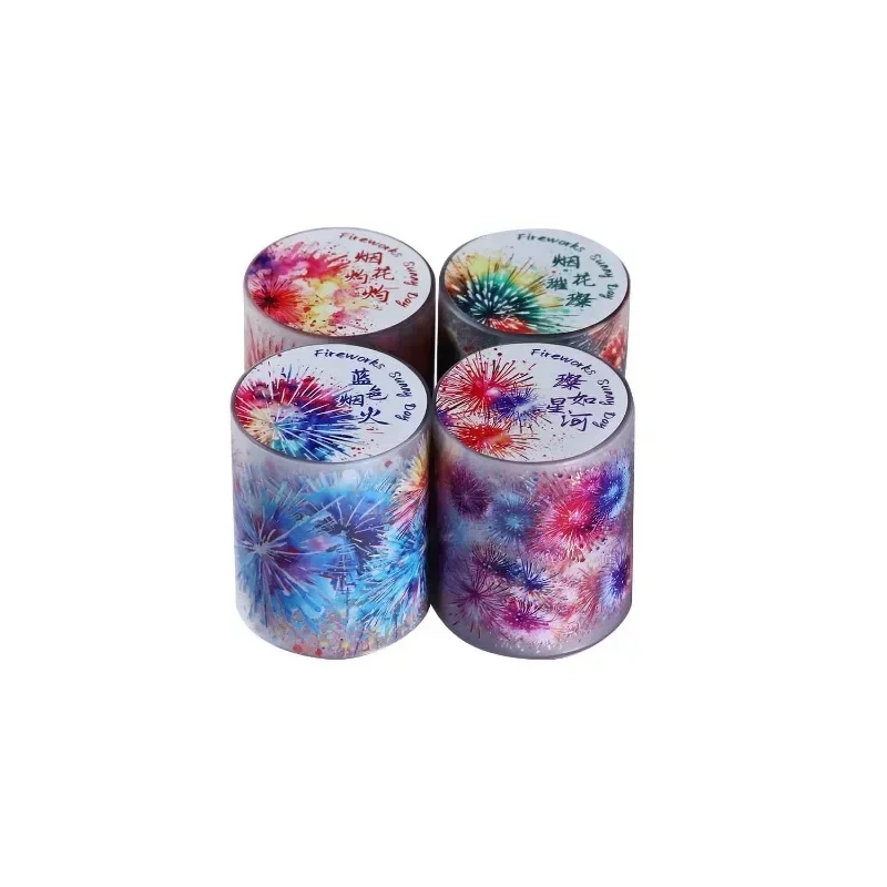1Roll Fireworks Shell Light Handbook PET Tape Fireworks Sunny Day Blue Material Loop Stickers Adhesives Scrapbook 50mm*2m 5