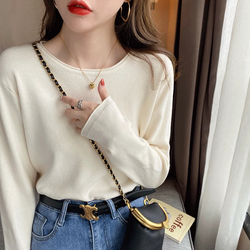 

2023 Women Sweater Knit O-neck Pullover Spring Korean Fashion wears Loose Long Sleeve Solid Pullovers Bottoming Top A78