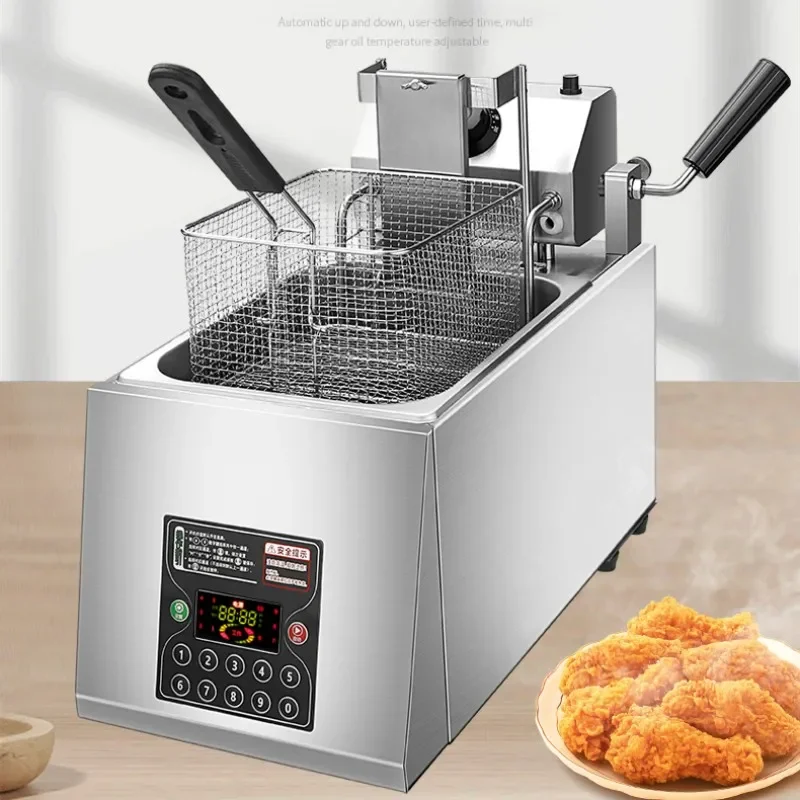 

Электрическая сковорода, 8 л, промышленная одноцилиндровая электрическая сковорода для жарки картофеля фри с таймером и интеллектуальным автоматическим подъемом, электрическая фритюрница большой емкости