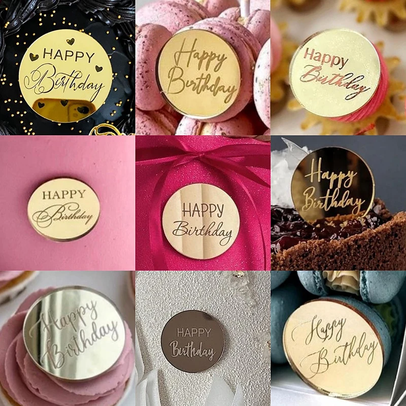cake decoration accessories Happy Birthday Party Cake Decoration Acrylic Round Cake Side Decor Gold Toppers Gift Decor Cupcake Dessert Accessories