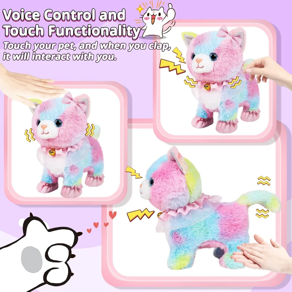 Interactive Electronic Plush Toy, Walking and Barking Robot Colorful Cat Plush, Remote Control Kitten Pets, Best Gifts for Girls 3