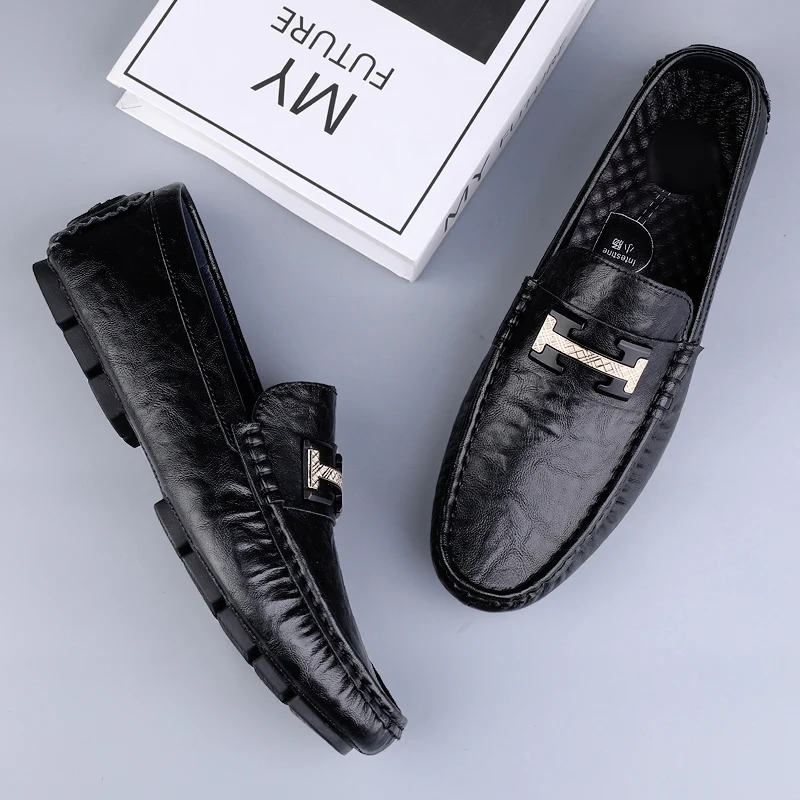 Genuine Leather Men Business Shoes Casual Formal Men's Loafers Moccasins Breathable Slip on Flats Elegantes Male Boat Footwear