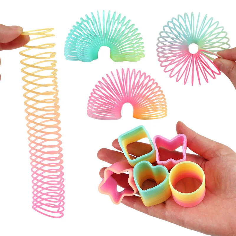 48Pcs/box Plastic Magic Rainbow Coil Spring Kids Birthday Party Favors Fidget Toy Goodie Pinata Fillers Boy Girl Christmas Gift