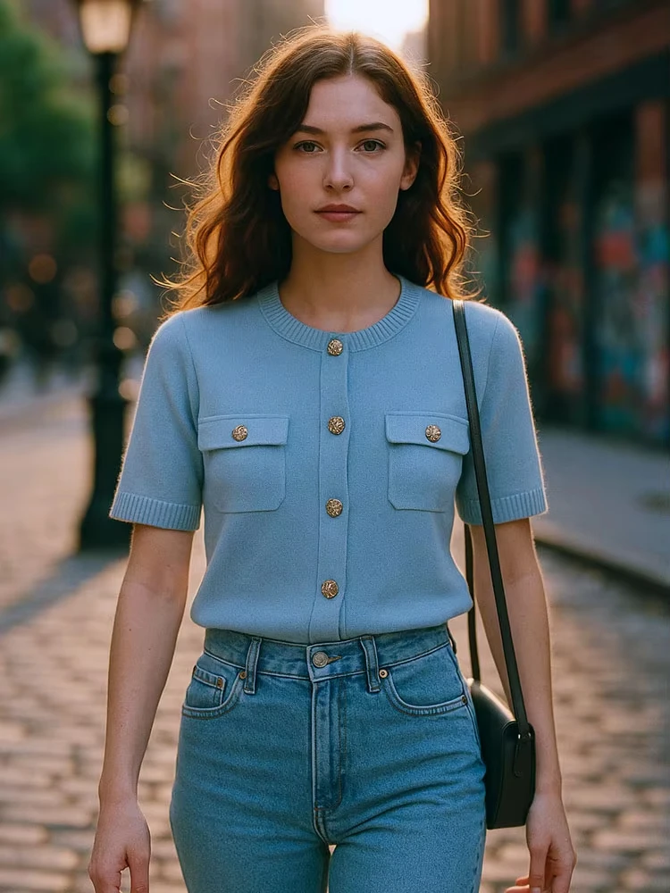 HH Women Elegant Solid Knitted Cropped T Shirts O Neck Single Breasted Short Sleeve Cardigan Coat Casual Maternity Tees Tops