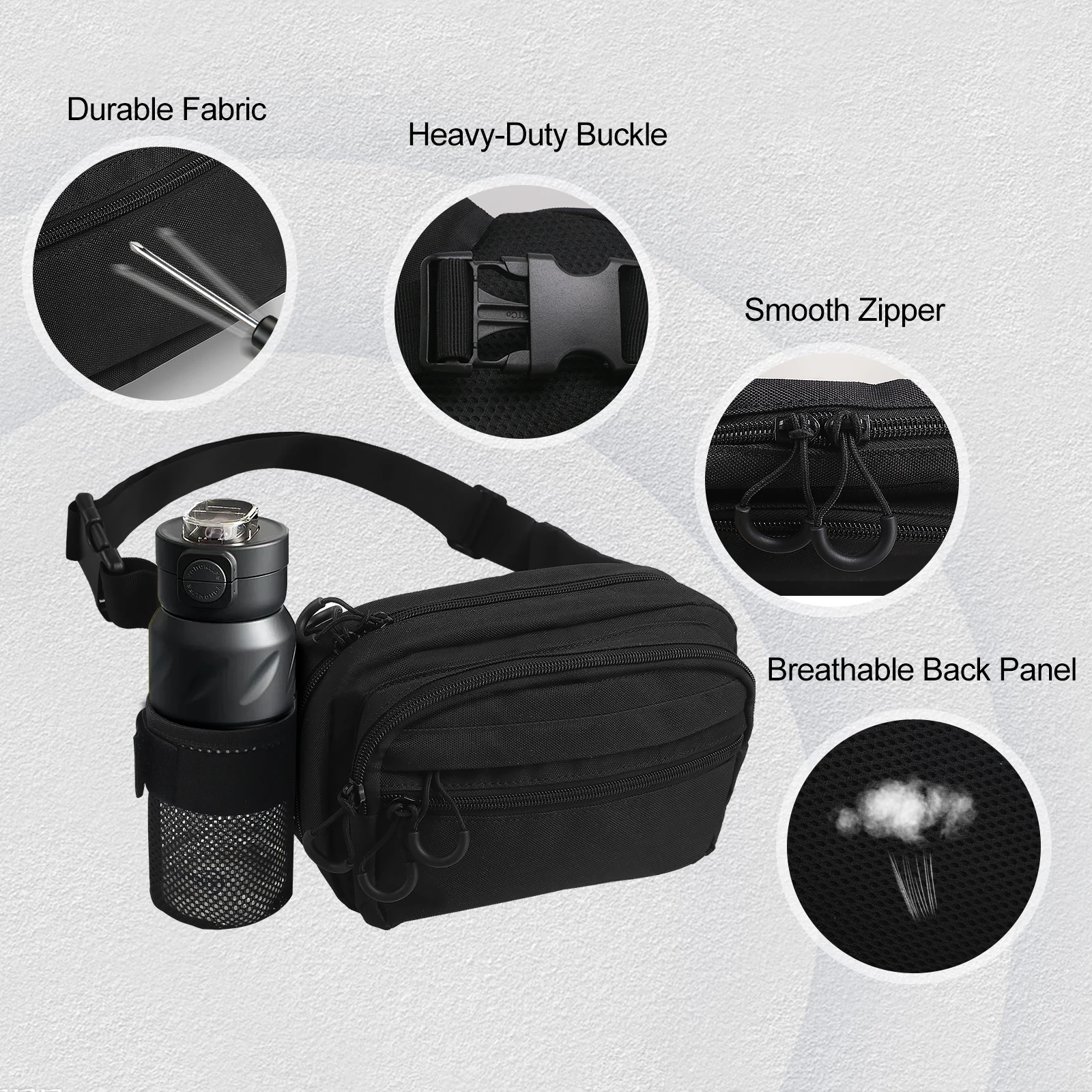 Sac banane tactique avec holster universel - détails