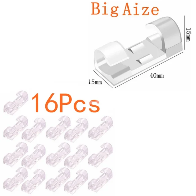 20 Pcs Cable Clips Organizer Drop Wire Holder Cord Management Self-Adhesive Cable Manager Fixed Clamp Wire Winder Big Transparent
